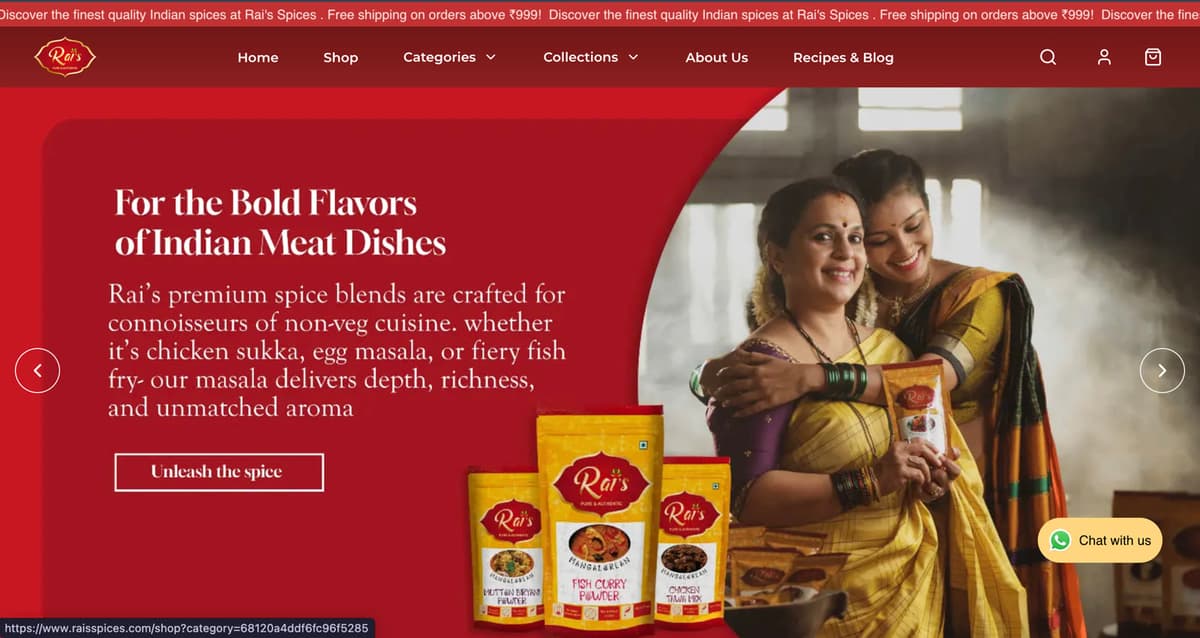 Screenshot of the Rais Spices product page for whole dry red chillies